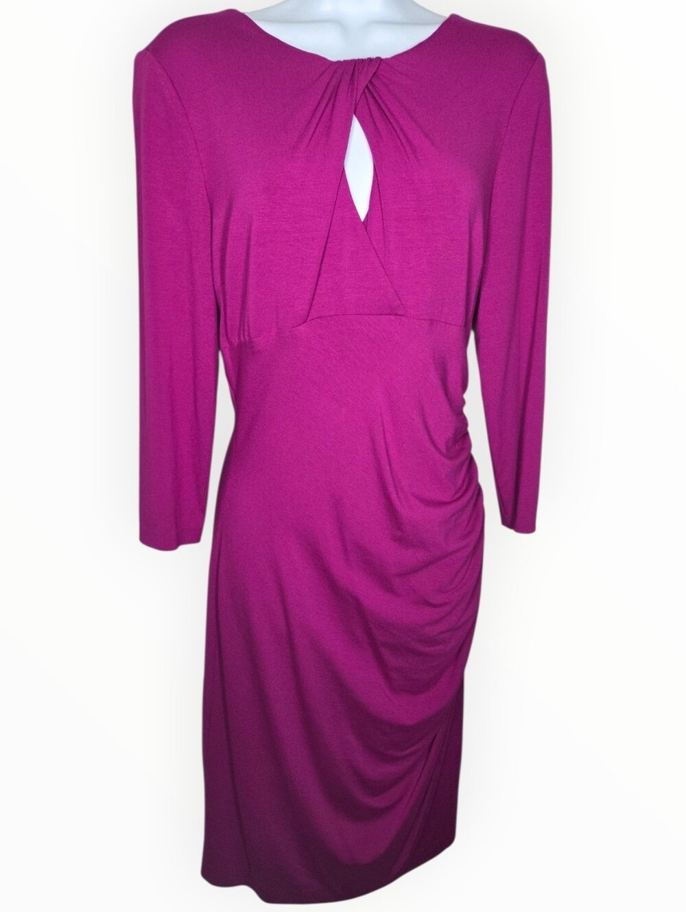 Cache Twist-Keyhole Long Sleeve Fuscia Midi Dress